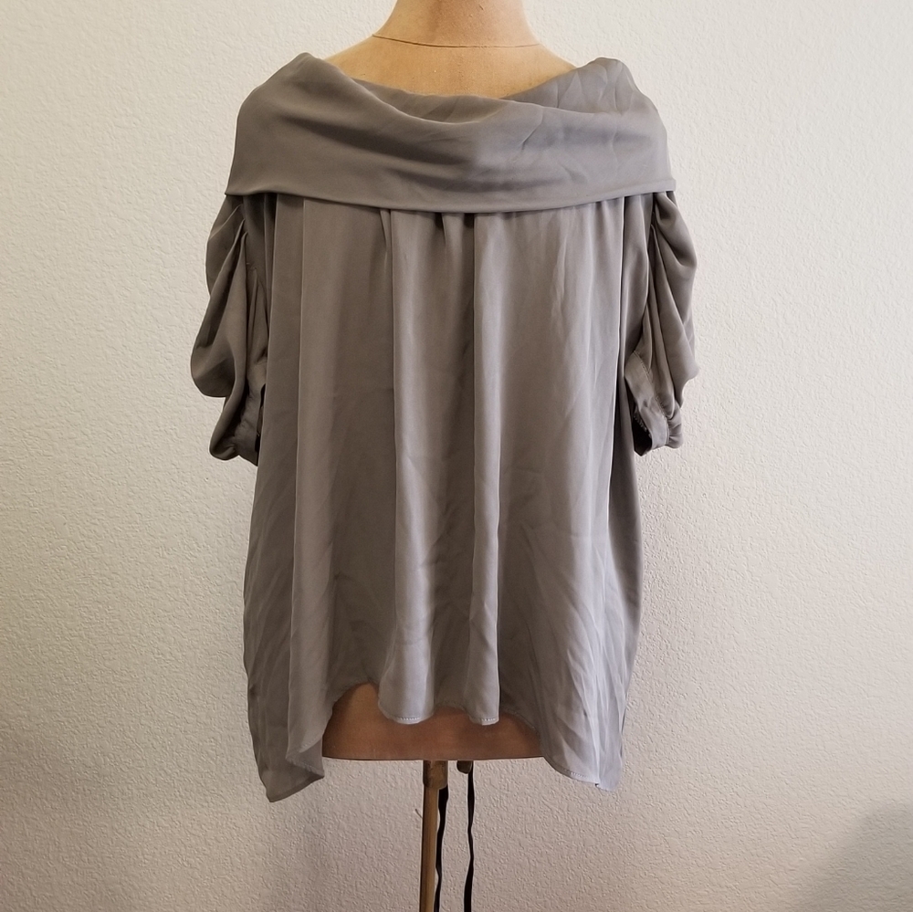 ZARA Cowl Neck Top w/ Ruched Puff Sleeves